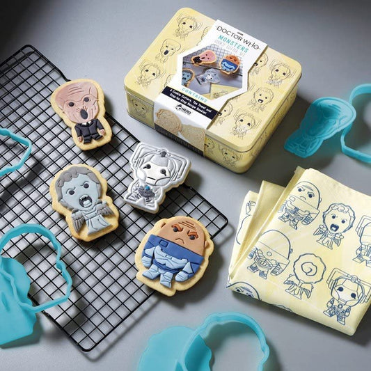 Doctor Who Baking Set Monsters Cookie Cutter & Tea Towel In Collectors Tin